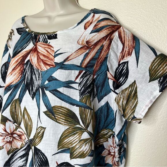 C&C California Linen Cream Tropical Flower High Low Short Sleeve Top Women 1X - Picture 4 of 11